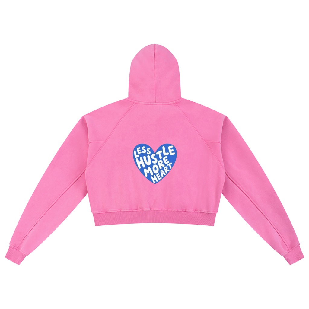 LESS HUSTLE / MORE HEART | vintage wash cropped hoodie
