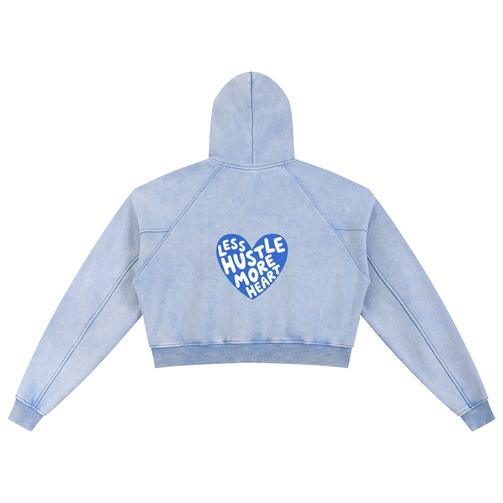 LESS HUSTLE / MORE HEART | vintage wash cropped hoodie