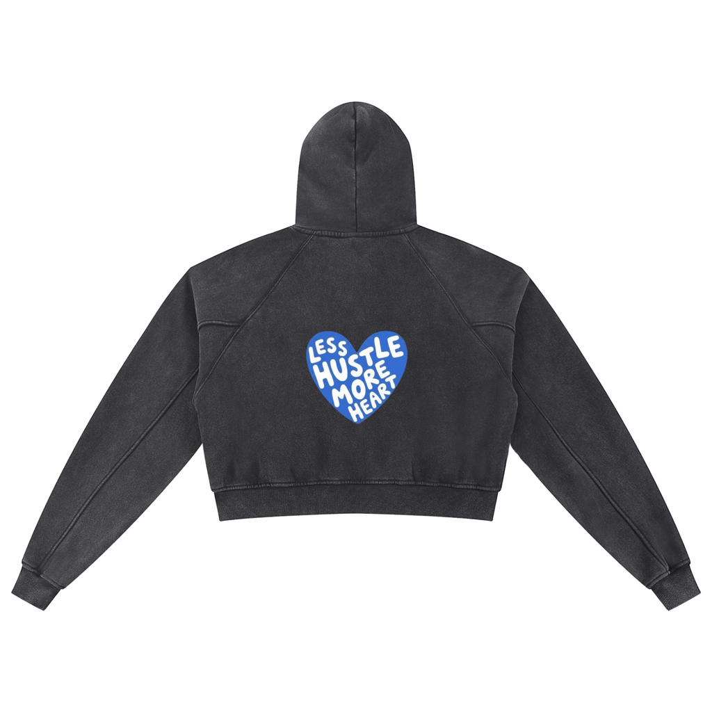LESS HUSTLE / MORE HEART | vintage wash cropped hoodie